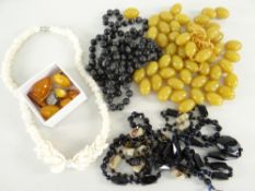 ASSORTED DRESS JEWELLERY to include various beads, amber earrings, bar brooch and ring ETC