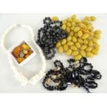 ASSORTED DRESS JEWELLERY to include various beads, amber earrings, bar brooch and ring ETC