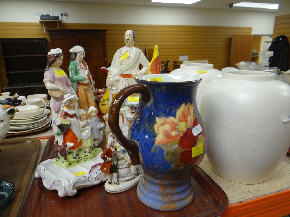 ASSORTED DECORATIVE CERAMICS including a Staffordshire figure, Yardley Lavender Soap dish, pair