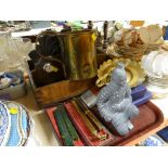 ASSORTED METALWARE including a Victorian folding fire screen, brass chamber stick, copper measure