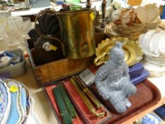 ASSORTED METALWARE including a Victorian folding fire screen, brass chamber stick, copper measure