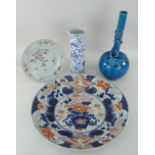 ASSORTED ASIAN PORCELAIN including Chinese blue glazed bottle vase applied with dragon, 35cms