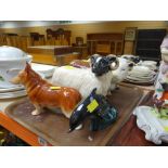 CERAMIC ANIMAL FIGURINES including bulls, sheep, corgi, dolphin etc