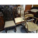 SIX ASSORTED OCCASIONAL CHAIRS comprising pair of wheel back kitchen chairs and Chippendale style