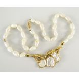 MOTHER-OF-PEARL & FRESHWATER PEARL NECKLACE, the clasp stamped 14k, 26.6.grams overall