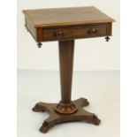 WILLIAM IV ROSEWOOD OCCASIONAL TABLE, frieze drawer, column support, quadripartite base, 48 x 37 x