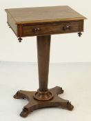 WILLIAM IV ROSEWOOD OCCASIONAL TABLE, frieze drawer, column support, quadripartite base, 48 x 37 x