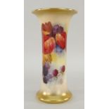 ROYAL WORCESTER CYLINDRICAL FLARED VASE hand painted with autumnal berries and foliage by Kitty