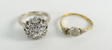 18CT (750) WHITE GOLD DIAMOND CLUSTER RING (5 stones missing) together with 18ct gold and platinum