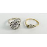 18CT (750) WHITE GOLD DIAMOND CLUSTER RING (5 stones missing) together with 18ct gold and platinum