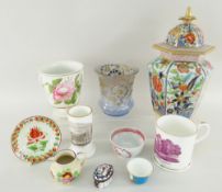 ASSORTED CERAMICS including 19th Century ironstone jar and cover (damage), pearlware vase, two