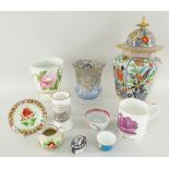 ASSORTED CERAMICS including 19th Century ironstone jar and cover (damage), pearlware vase, two