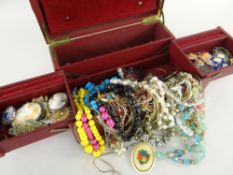 ASSORTED COSTUME JEWELLERY including butterfly brooches, cameos ETC., in red jewellery box