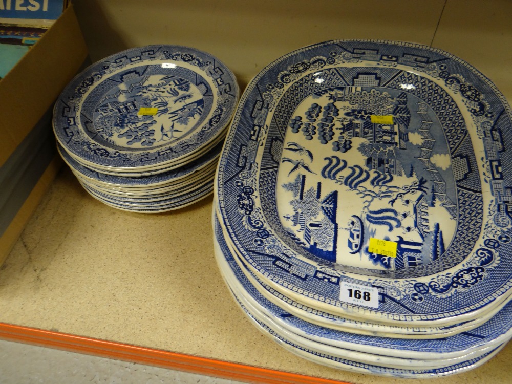 STAFFORDSHIRE BLUE & WHITE 'WILLOW' PATTERN MEAT PLATTERS & DINNER PLATES