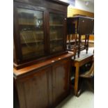 MAHOGANY CABINET ON BOOKCASE (a marriage), and an oak Sutherland table (2)