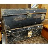VINTAGE METAL TRUNK and canvas suitcase with passenger labels (2)