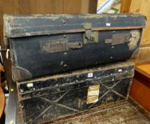 VINTAGE METAL TRUNK and canvas suitcase with passenger labels (2)