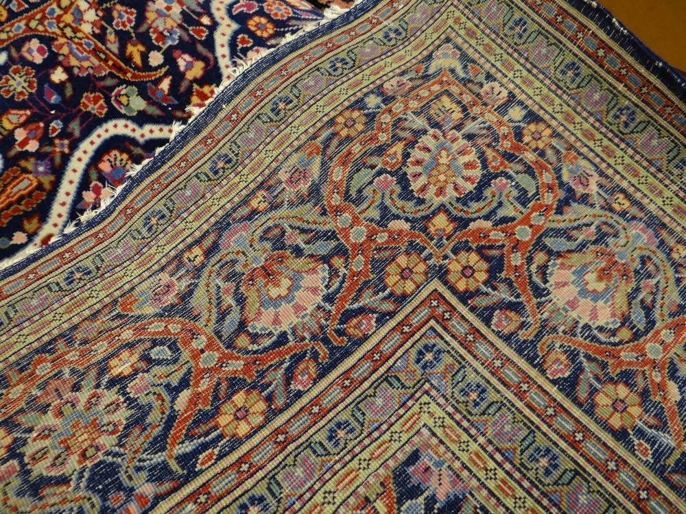 PERSIAN GARDEN RUG with indigo field, stylized flowers, arabesque compartments, lotus border, - Image 4 of 7