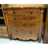 ANTIQUE BOW-FRONT MAHOGANY CHEST OF THREE LONG & TWO SHORT DRAWERS