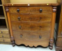 ANTIQUE BOW-FRONT MAHOGANY CHEST OF THREE LONG & TWO SHORT DRAWERS