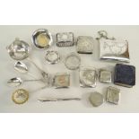 ASSORTED ANTIQUE SILVER & PLATED MINIATURE COLLECTABLES including vesta cases, box, prayer book ETC