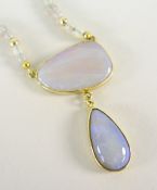 OPAL DROP NECKLACE, the clasp stamped 14k