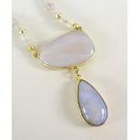 OPAL DROP NECKLACE, the clasp stamped 14k