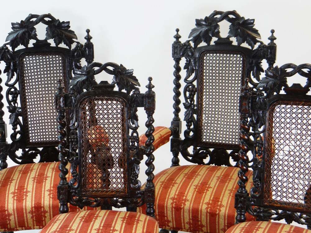 SET OF EIGHT CAROLEAN STYLE CARVED OAK & CANED DINING CHAIRS, including two armchairs - Image 2 of 5