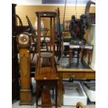 ASSORTED FURNITURE & FURNISHINGS including 1930's dwarf longcase clock, fern stand, occasional