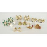 ASSORTED YELLOW METAL LADIES EARRINGS to include pearls, rubies, sapphires of varying design, 30.