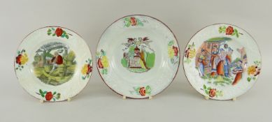 THREE GLAMORGAN NURSERY PLATES including honeysuckle / rose moulded and printed plates including