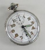 LEONIDAS POCKET WATCH, German 800 standard silver cased single button push chronograph pocket watch