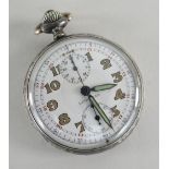 LEONIDAS POCKET WATCH, German 800 standard silver cased single button push chronograph pocket watch