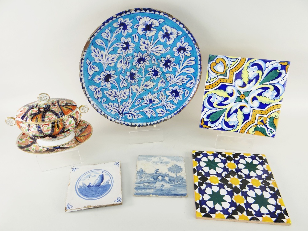 ASSORTED CERAMICS including early 19th Century sauce tureen cover and stand, two 18th Century blue