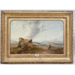WALTER WILLIAMS oil on board - landscape with ruin and cattle, signed and dated 1889, indistinctly