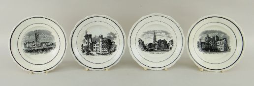 WELSH DISHES including four Cambrian Pottery printed nursery plates, one of Winchester Cathedral,