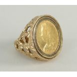 VICTORIAN GOLD HALF SOVEREIGN DATED 1896 in 9ct yellow gold pierced ring setting, 10.3gms overall