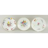 SWANSEA PORCELAIN PLATES all painted with sprays and sprigs of summer flowers, all with red