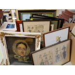 ASSORTED PRINTS & PICTURES including portrait of an elderly lady in lace cap by W Troy
