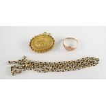 THREE ITEMS OF VINTAGE JEWELLERY comprising 15ct yellow gold locket-brooch, 9ct rose gold signet