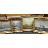 ASSORTED PICTURES including set of three marine paintings by Jack Strickland (7)