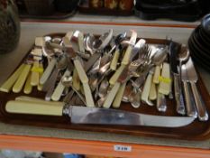 ASSORTED PLATED CUTLERY including carving knife and steel