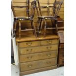 VINTAGE CHEST OF DRAWERS having three long, two short, together with four spindle-back chairs