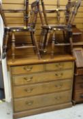 VINTAGE CHEST OF DRAWERS having three long, two short, together with four spindle-back chairs