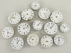 ASSORTED POCKET WATCH MOVEMENTS with enamel faces and Roman numeral chapter rings