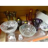 ASSORTED GLASSWARE including carnival glass, Whitefriars stem vase, cut glass fruit bowl ETC
