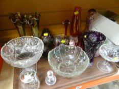 ASSORTED GLASSWARE including carnival glass, Whitefriars stem vase, cut glass fruit bowl ETC