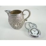 INDIAN WHITE METAL CREAM JUG and Ingersoll pocket watch