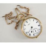 9CT YELLOW GOLD VINTAGE WALTHAM WATCH & CHAIN, cased