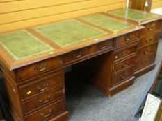 VICTORIAN STYLE MAHOGANY PEDESTAL DESK with inset leather top, 144cms wide, and filing cabinet en